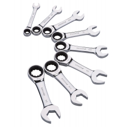 8PC SAE V-GROOVE STUBBY COMBO RATCHET WRENCH SET