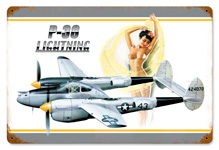P-38 NUDE VINTAGE METAL SIGN