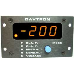 DAVTRON MODEL 655-1 O.A.T. C & F/ PRESSURE & DENSITY ALT/ DC VOLTAGE/ FRONT MOUNT TEMP. PROBE INCLUDED VOLTAGE & DEVIATION ALARM