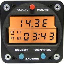 DAVTRON MODEL 803-14V UT LT FT & ET DIGITAL CLOCK 14V LIGHTING VOLTMETER OAT F & C TEMP. PROBE INCLUDED