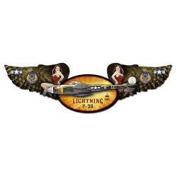 LIGHTNING WINGED OVAL METAL SIGN 35X10