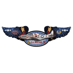 P-51 MUSTANG WINGED OVAL METAL SIGN 35X10