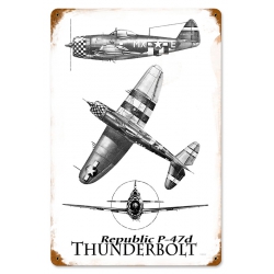 P-47 THREE VIEW METAL SIGN 12X18