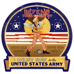 DEFEND YOUR COUNTRY METAL SIGN 16X15