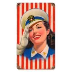 SALUTE GIRL METAL SIGN 8X14