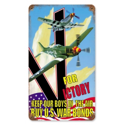 V FOR VICTORY METAL SIGN 8X14