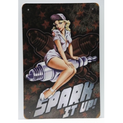 SPARK IT UP PINUP GIRL VINTAGE METAL SIGN 20x30 cm